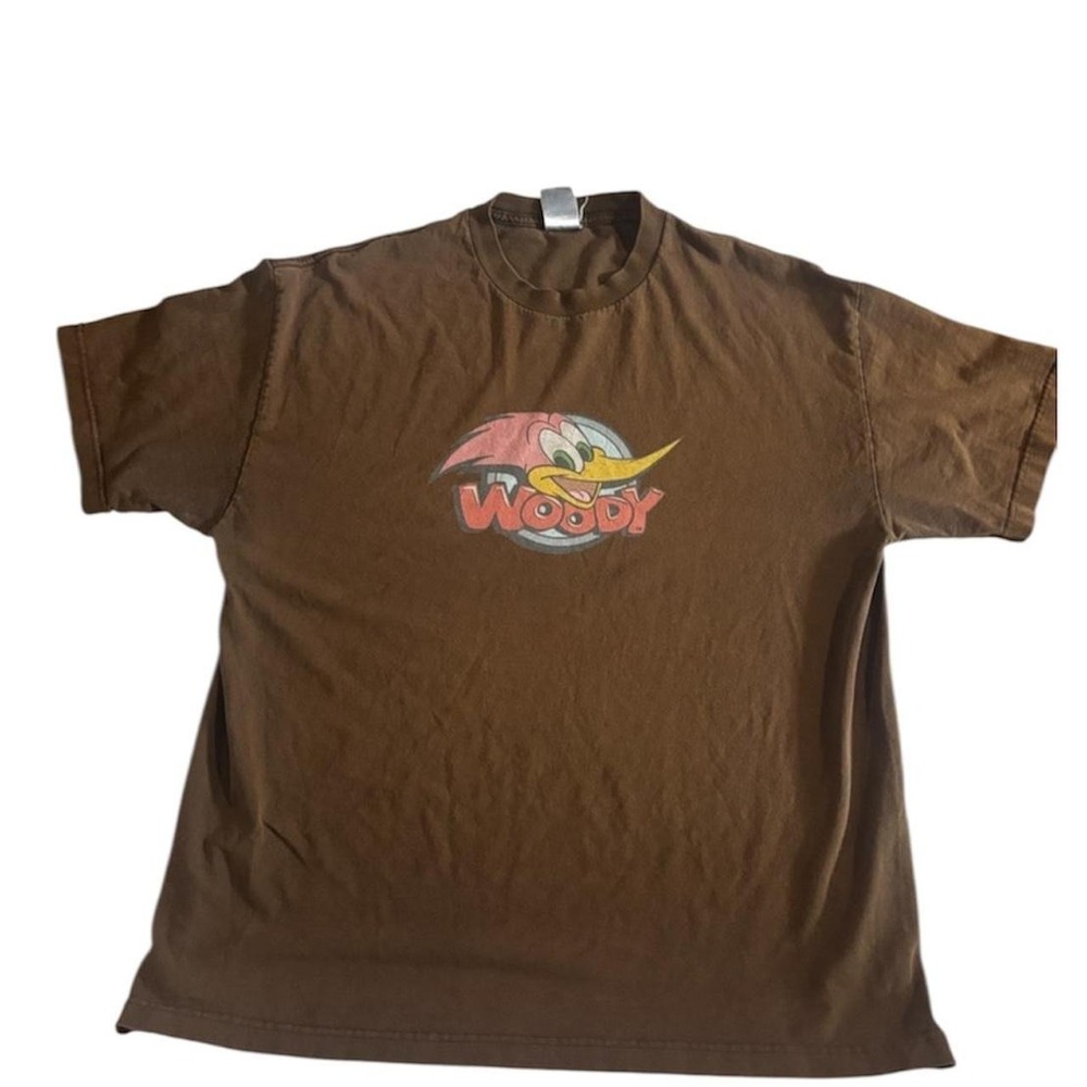 Vtg Y2K Alstyle Tag woody woodpecker brown t shirt single stitch collar Men's XL